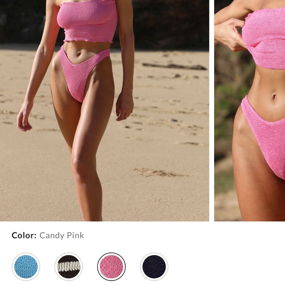Free people x bond-eye crinkle Candy Pink Textured tube top/cheeky Bikini Set - Picture 2 of 5